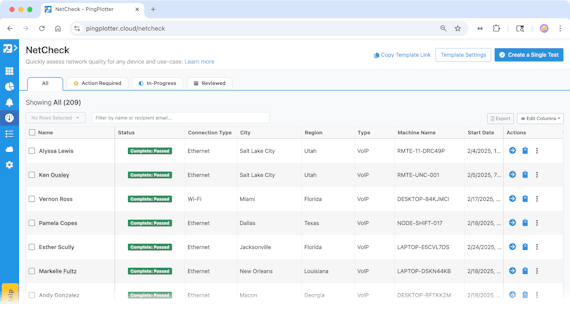 NetCheck test dropdown