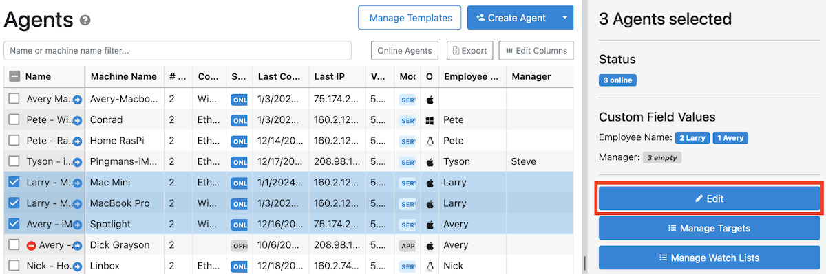 Select multiple Agents using the checkboxes.