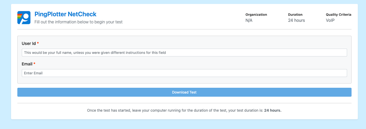 The end user fills out the form before downloading the Agent.