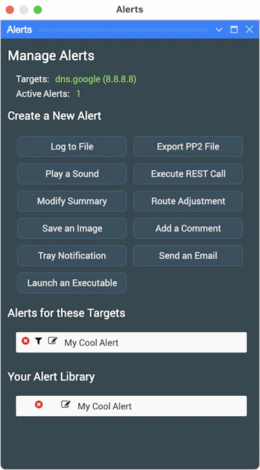 Screenshot of Step 1 in PingPlotter's 'Play a Sound' alert setup