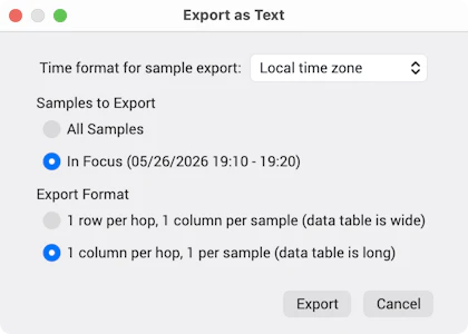 Illustration of PingPlotter's Export to Text dialog