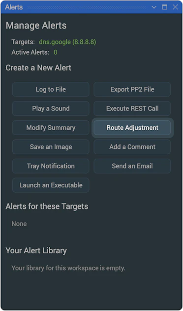 Illustration of PingPlotter's 'Route Adjustment' in the Alerts menu