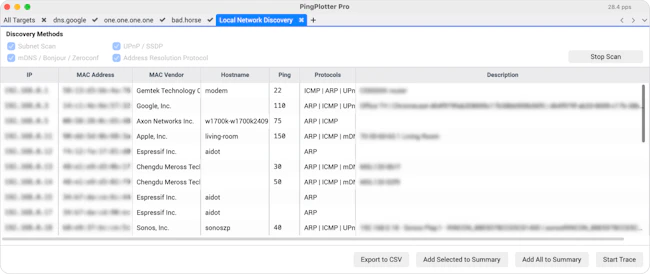 Illustration of PingPlotter's Local Network Discovery Interface