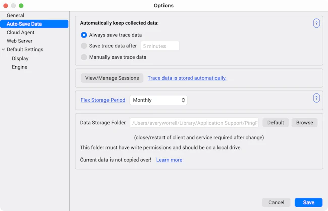 Illustration of PingPlotter's Auto-Save settings