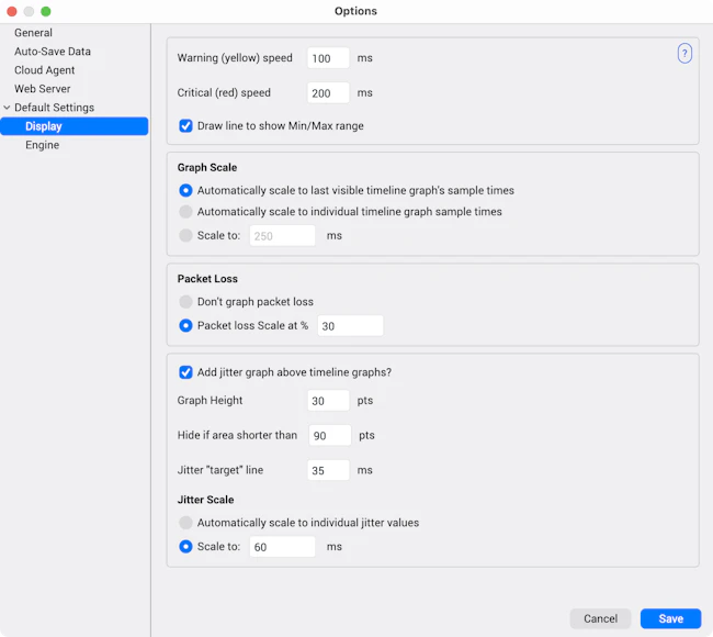Illustration of PingPlotter's Display Settings