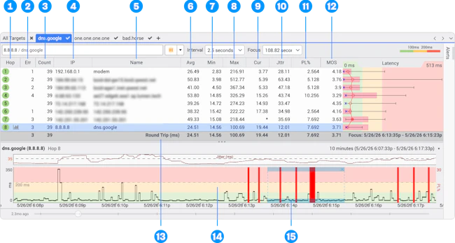 Illustration of PingPlotter's Trace Graph