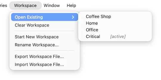 Illustration of the New Workspace Menu