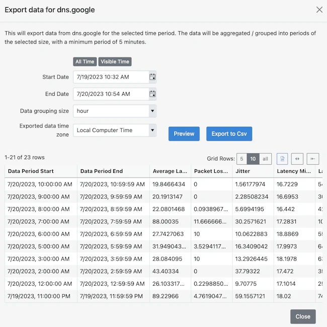 Screenshot of the Web UI's 'Export Statistics Over Time' settings