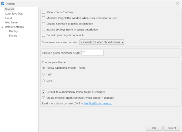 Screenshot of PingPlotter Options