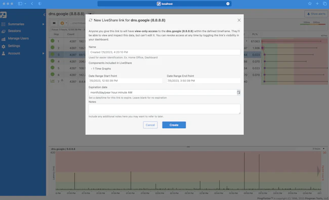 Illustration of PingPlotter's Web UI LiveShare