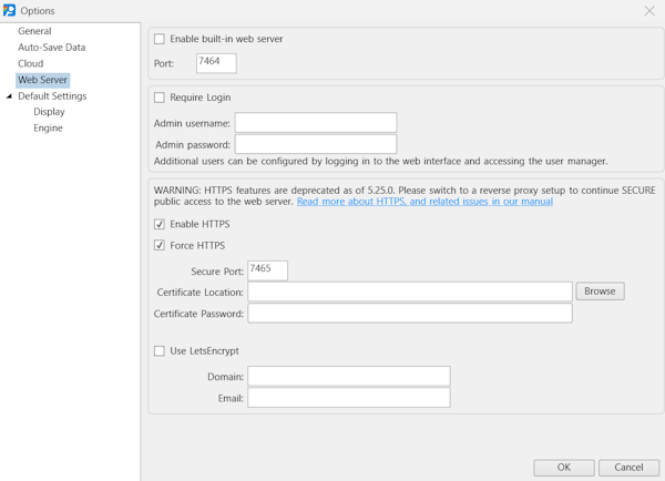 Screenshot of PingPlotter Web Server Options