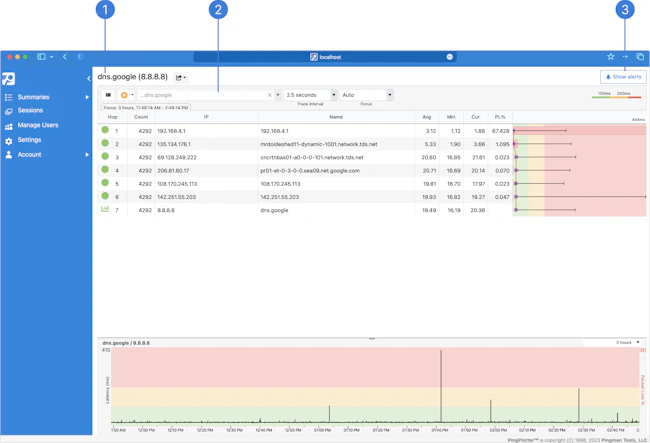 Illustration of PingPlotter's Web UI Target View